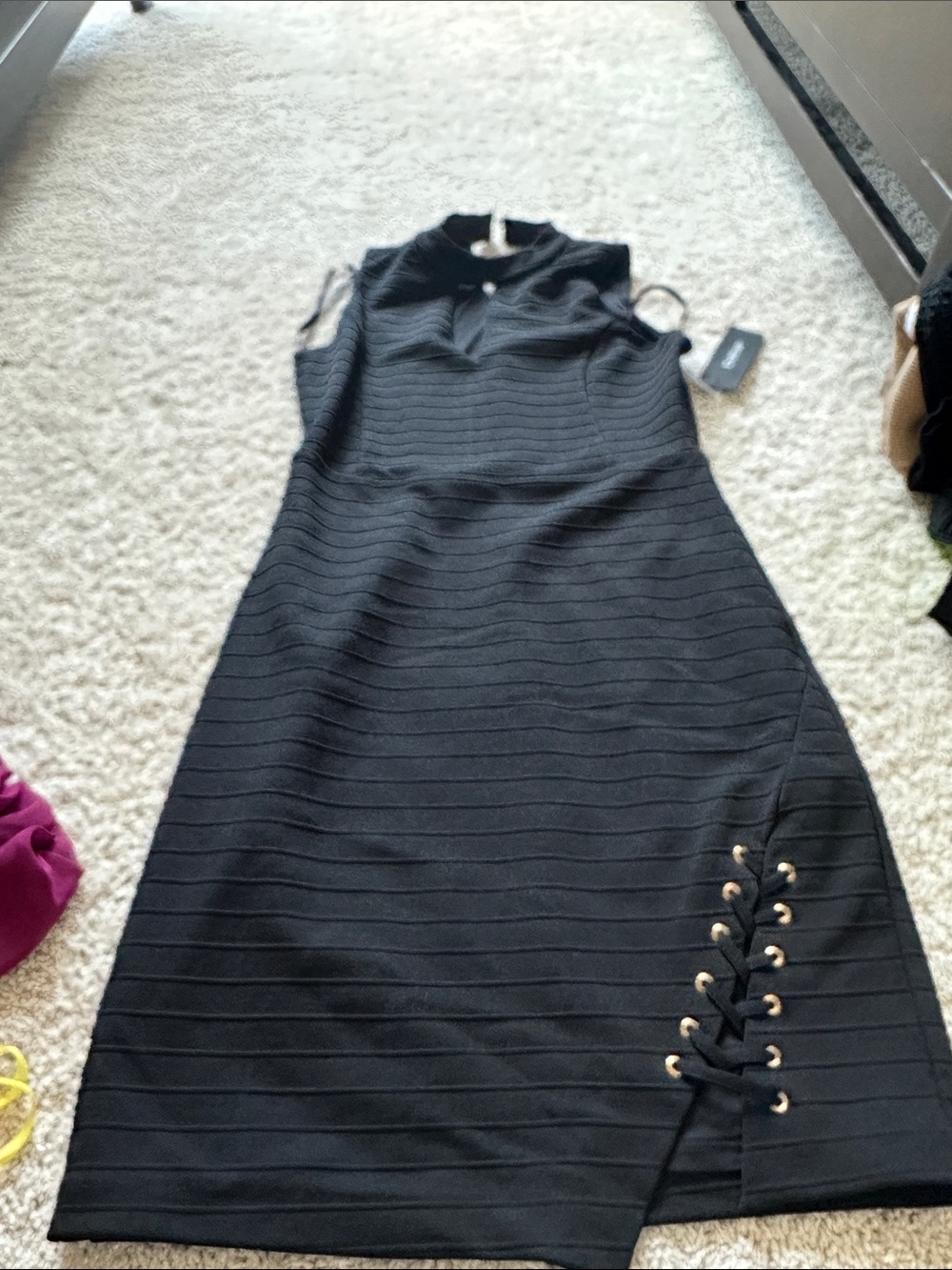 Sleeveless Black Lace-Up Midi Dress Bebe